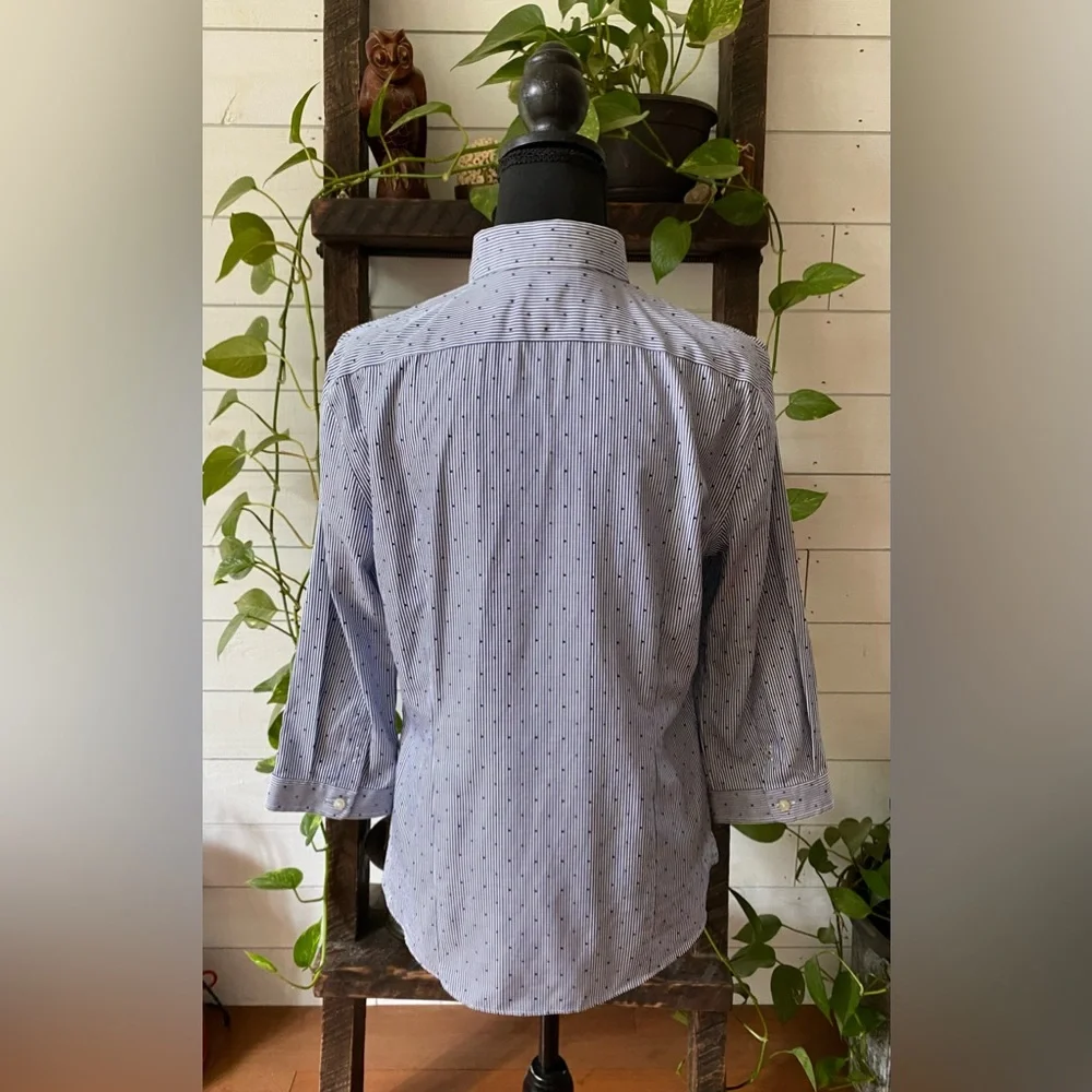 Land’s End Pin Stripe with Polka Dots Button Down Shirt